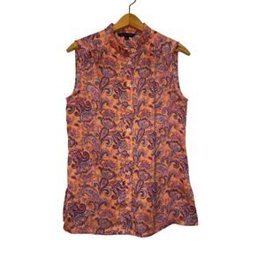 Brooks Brothers Paisley Orange Button Up Tank Dressy Work Preppy Academia 8